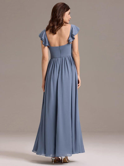 A-line Sweetheart Neck Chiffon Maxi Bridesmaid Dress With Ruffle #color_Dusty Blue