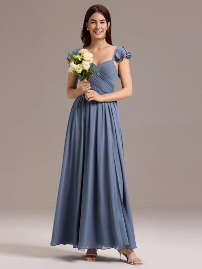 A-line Sweetheart Neck Chiffon Maxi Bridesmaid Dress With Ruffle #color_Dusty Blue