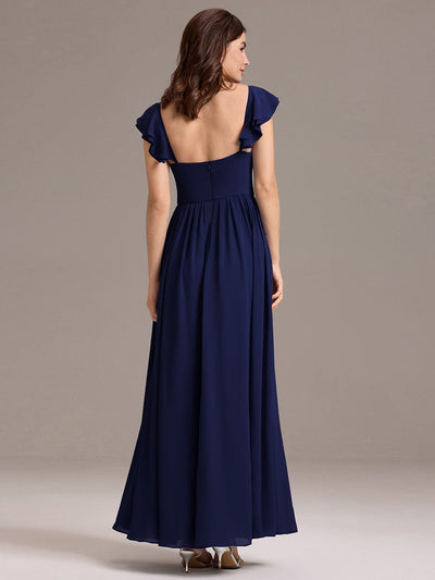 A-line Sweetheart Neck Chiffon Maxi Bridesmaid Dress With Ruffle #color_Navy Blue