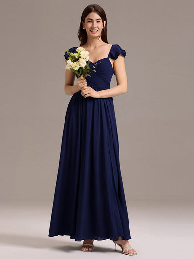 A-line Sweetheart Neck Chiffon Maxi Bridesmaid Dress With Ruffle #color_Navy Blue