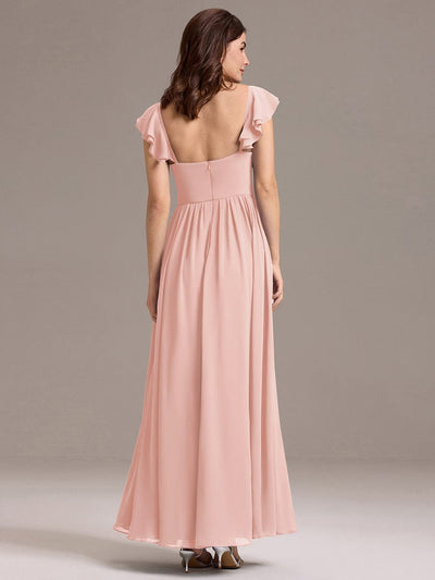 A-line Sweetheart Neck Chiffon Maxi Bridesmaid Dress With Ruffle #color_Pink
