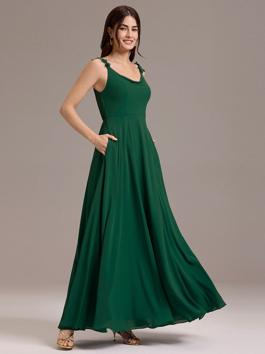 A-Line Cowl Flower Spaghetti Straps Maxi Bridesmaid Dress with Pockets #color_Dark Green