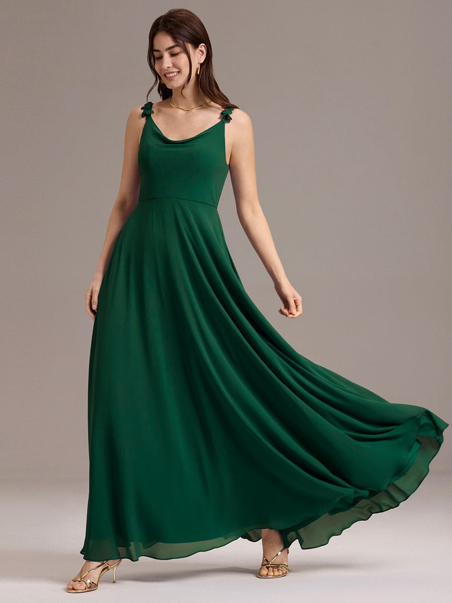 A-Line Cowl Flower Spaghetti Straps Maxi Bridesmaid Dress with Pockets #color_Dark Green