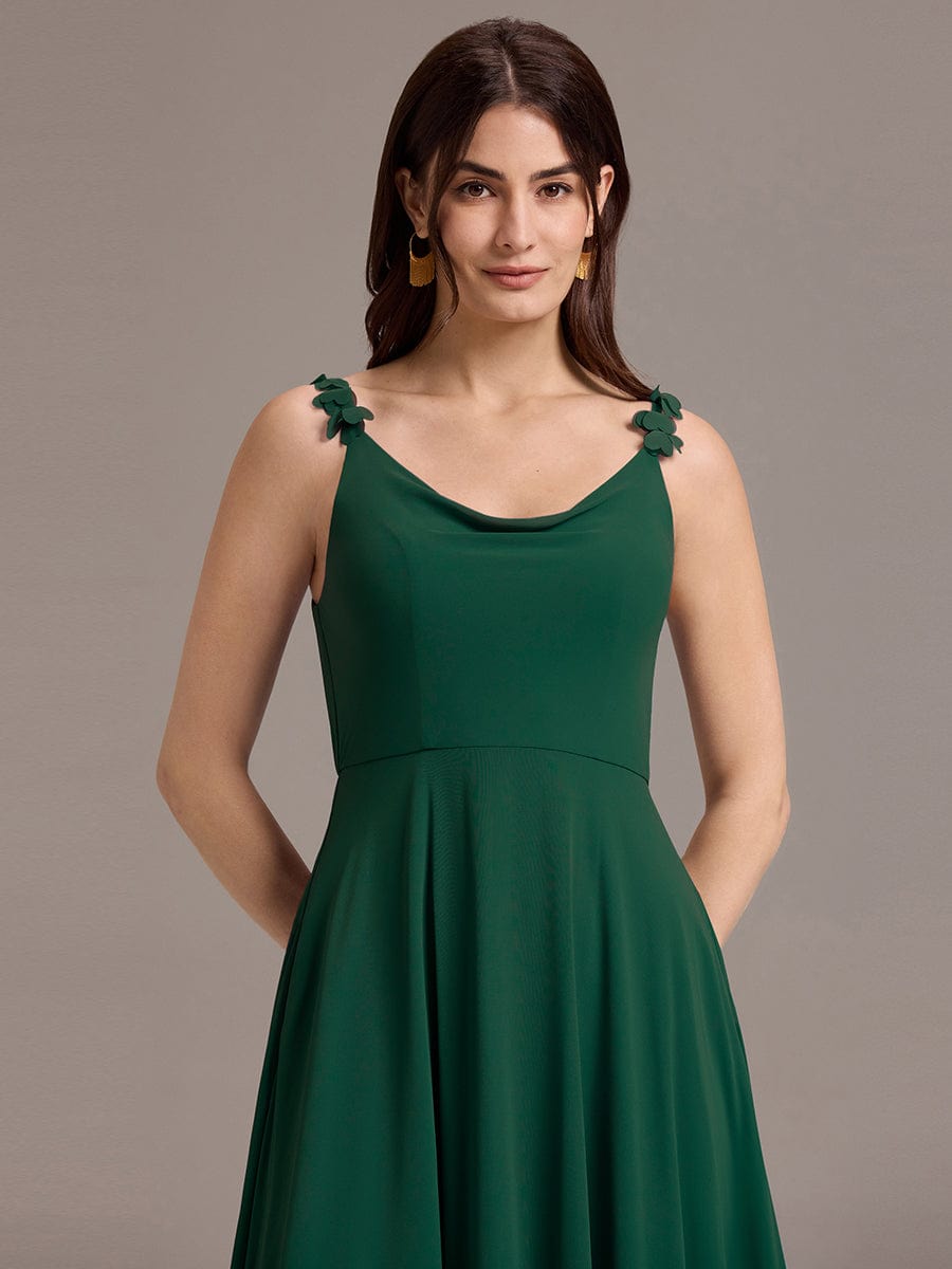 A-Line Cowl Flower Spaghetti Straps Maxi Bridesmaid Dress with Pockets #color_Dark Green