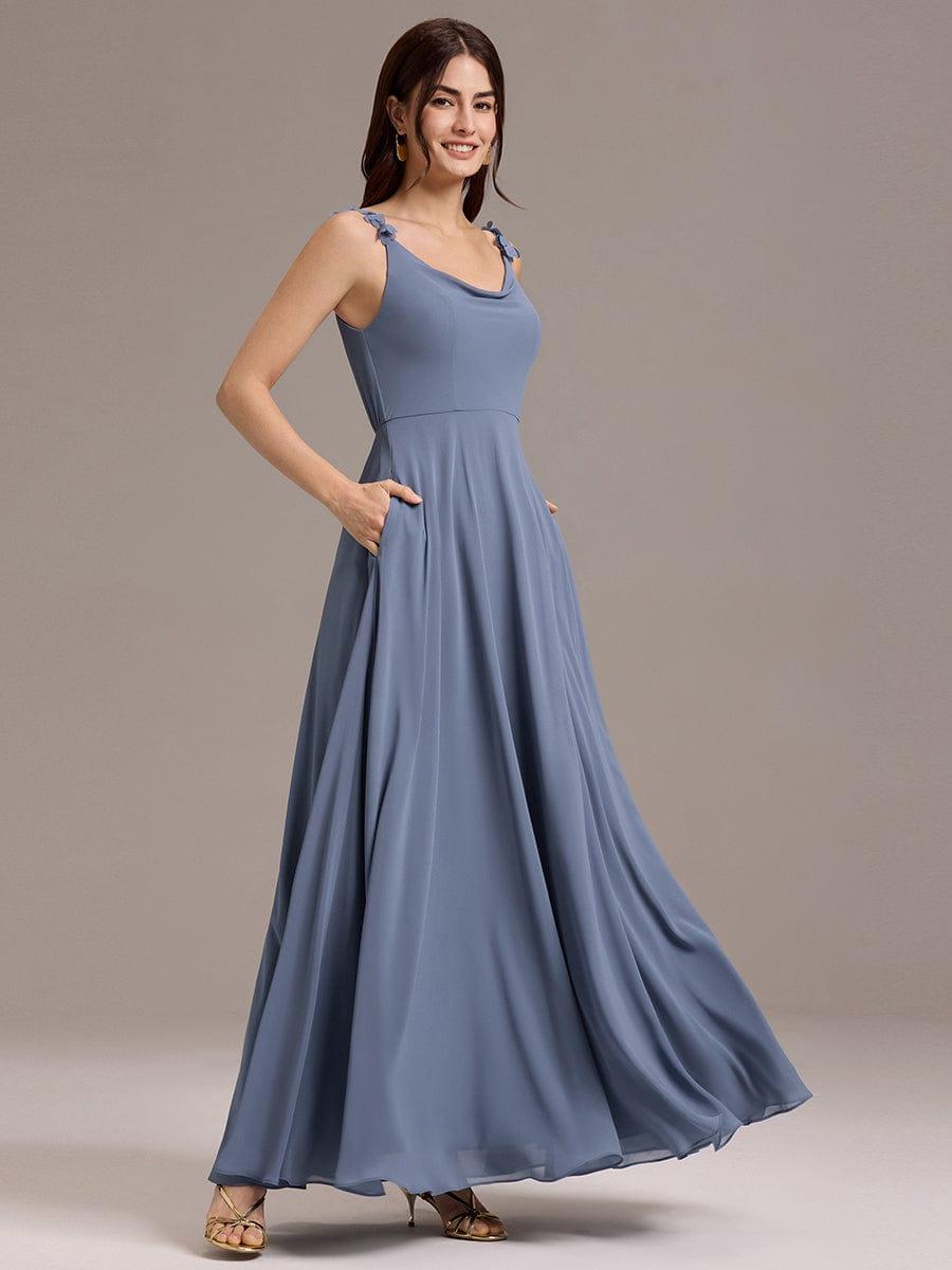 A-Line Cowl Flower Spaghetti Straps Maxi Bridesmaid Dress with Pockets #color_Dusty Blue