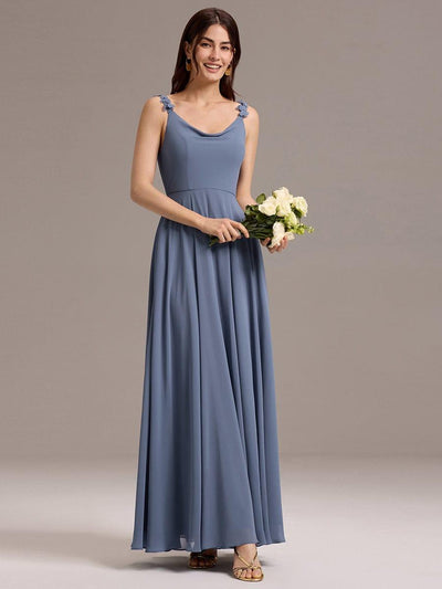 A-Line Cowl Flower Spaghetti Straps Maxi Bridesmaid Dress with Pockets #color_Dusty Blue