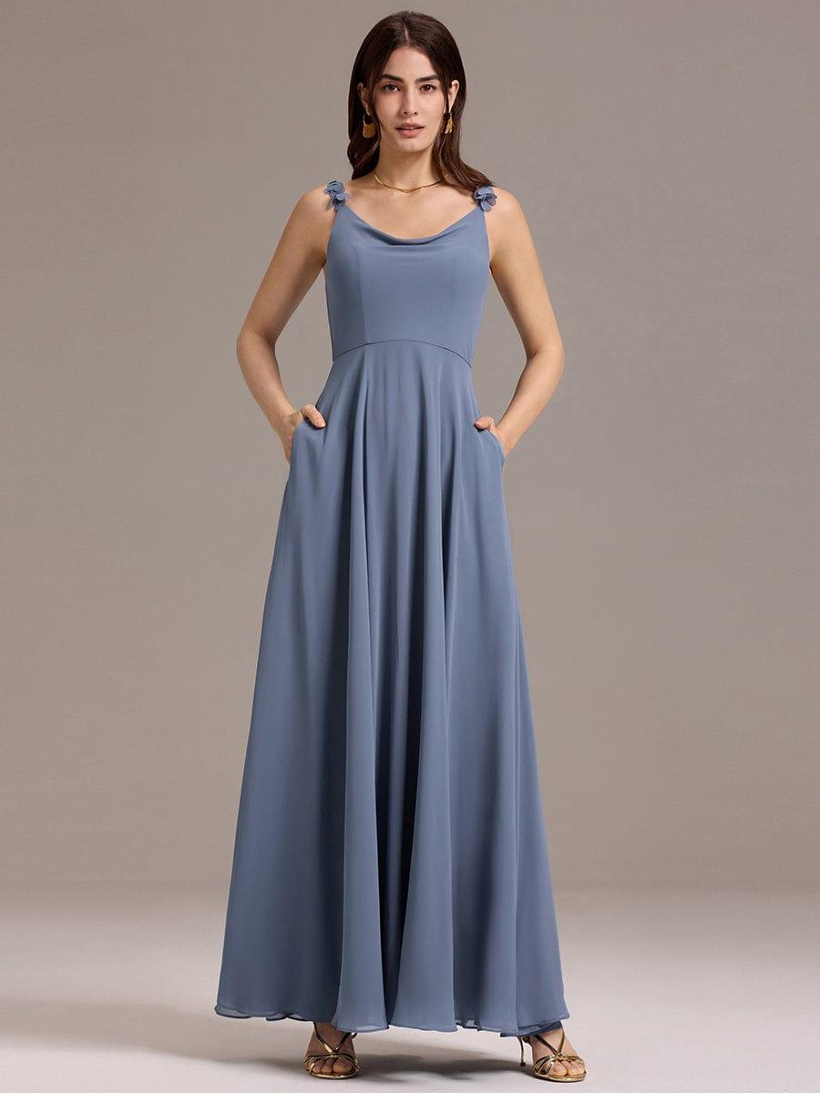 A-Line Cowl Flower Spaghetti Straps Maxi Bridesmaid Dress with Pockets #color_Dusty Blue