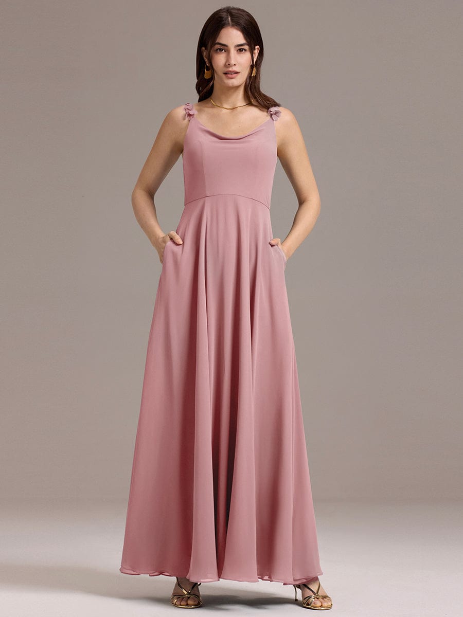 A-Line Cowl Flower Spaghetti Straps Maxi Bridesmaid Dress with Pockets #color_Dusty Rose