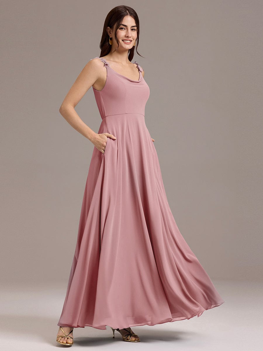 A-Line Cowl Flower Spaghetti Straps Maxi Bridesmaid Dress with Pockets #color_Dusty Rose