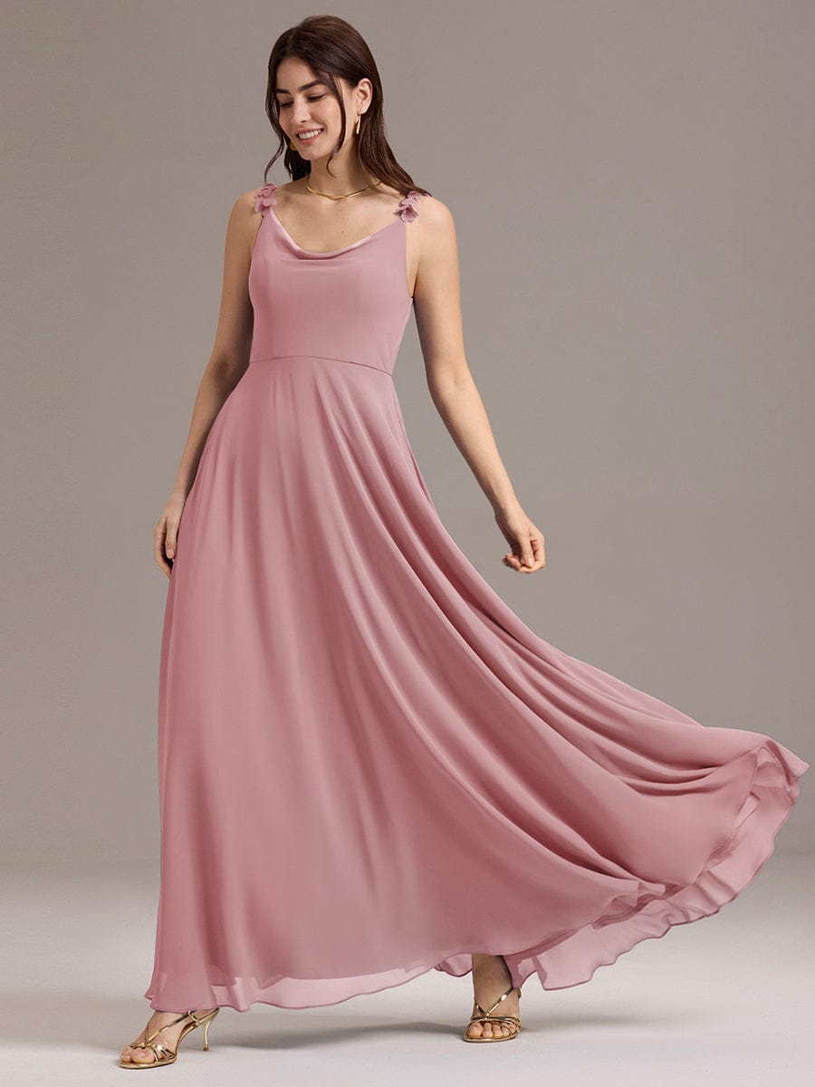 A-Line Cowl Flower Spaghetti Straps Maxi Bridesmaid Dress with Pockets #color_Dusty Rose