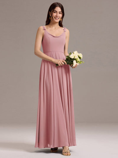 A-Line Cowl Flower Spaghetti Straps Maxi Bridesmaid Dress with Pockets #color_Dusty Rose
