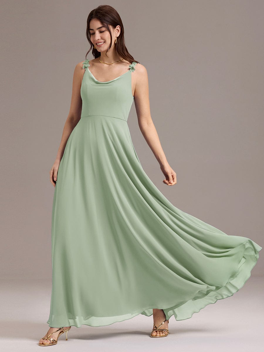 A-Line Cowl Flower Spaghetti Straps Maxi Bridesmaid Dress with Pockets #color_Mint Green