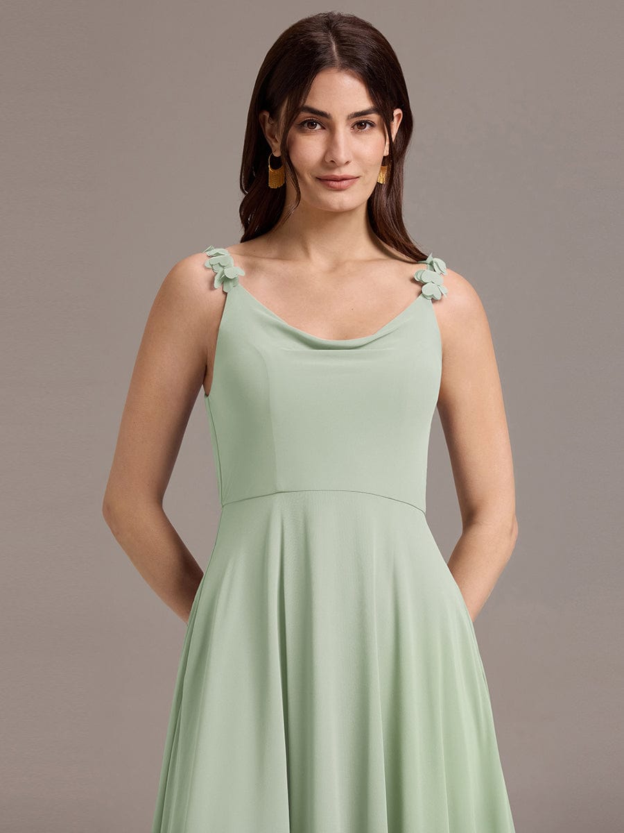 A-Line Cowl Flower Spaghetti Straps Maxi Bridesmaid Dress with Pockets #color_Mint Green