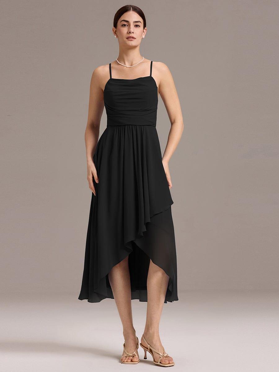 ever BELISSE|Spaghetti Strap Square Pleated High-Low Midi Bridesmaid Dress #color_Black