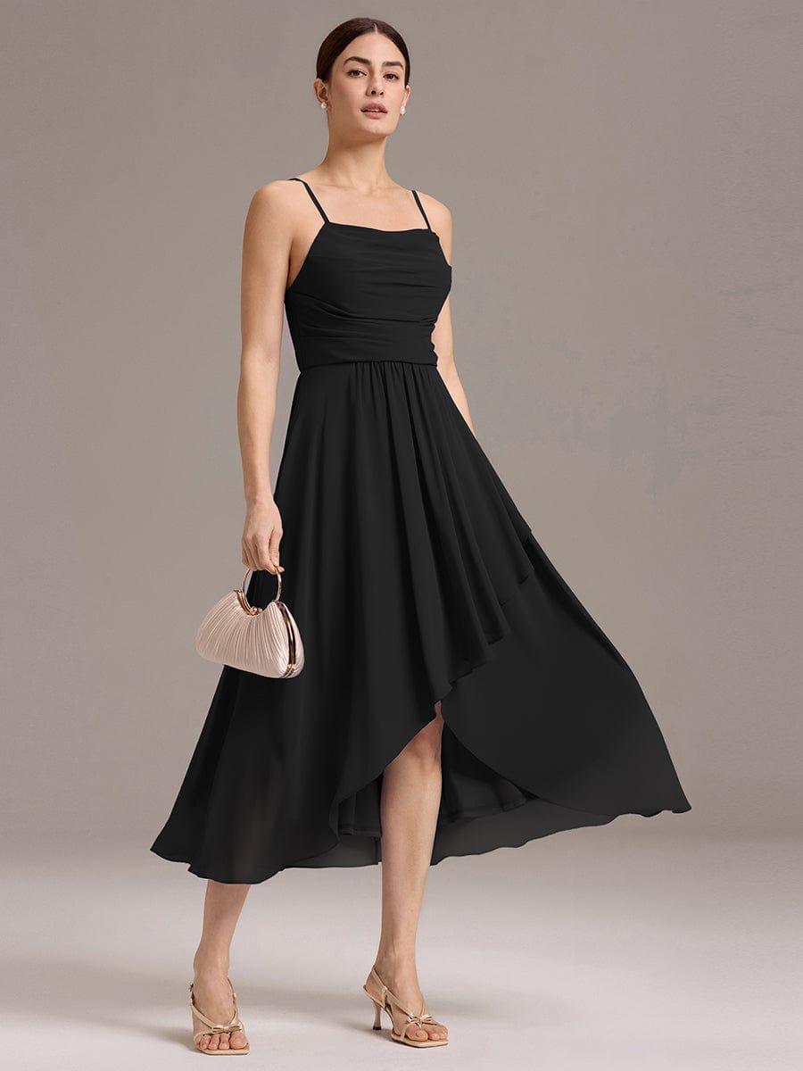 ever BELISSE|Spaghetti Strap Square Pleated High-Low Midi Bridesmaid Dress #color_Black