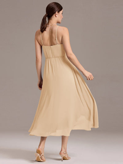 ever BELISSE|Spaghetti Strap Square Pleated High-Low Midi Bridesmaid Dress #color_Champagne