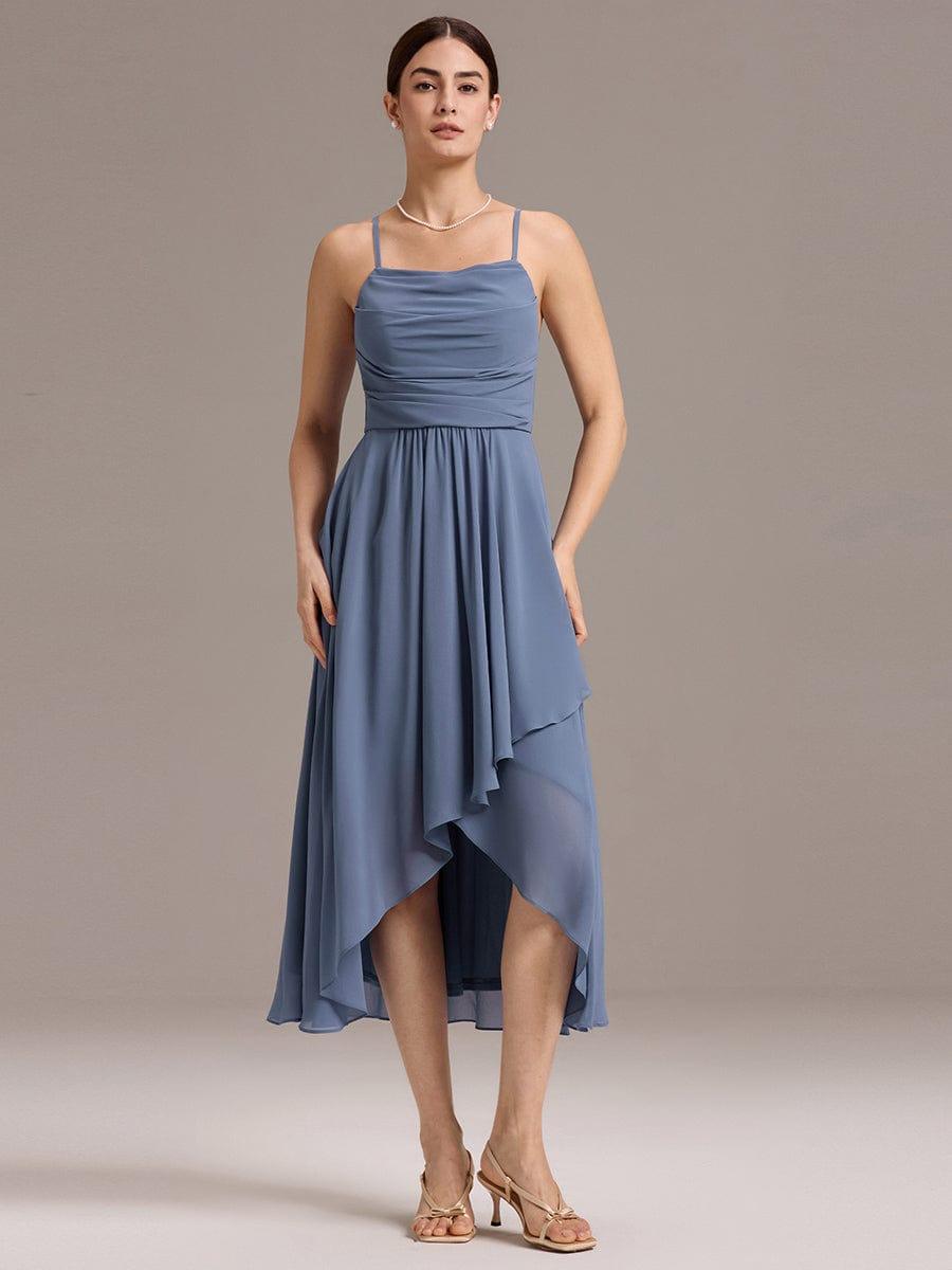 ever BELISSE|Spaghetti Strap Square Pleated High-Low Midi Bridesmaid Dress #color_Dusty Blue