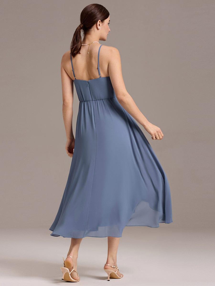 ever BELISSE|Spaghetti Strap Square Pleated High-Low Midi Bridesmaid Dress #color_Dusty Blue