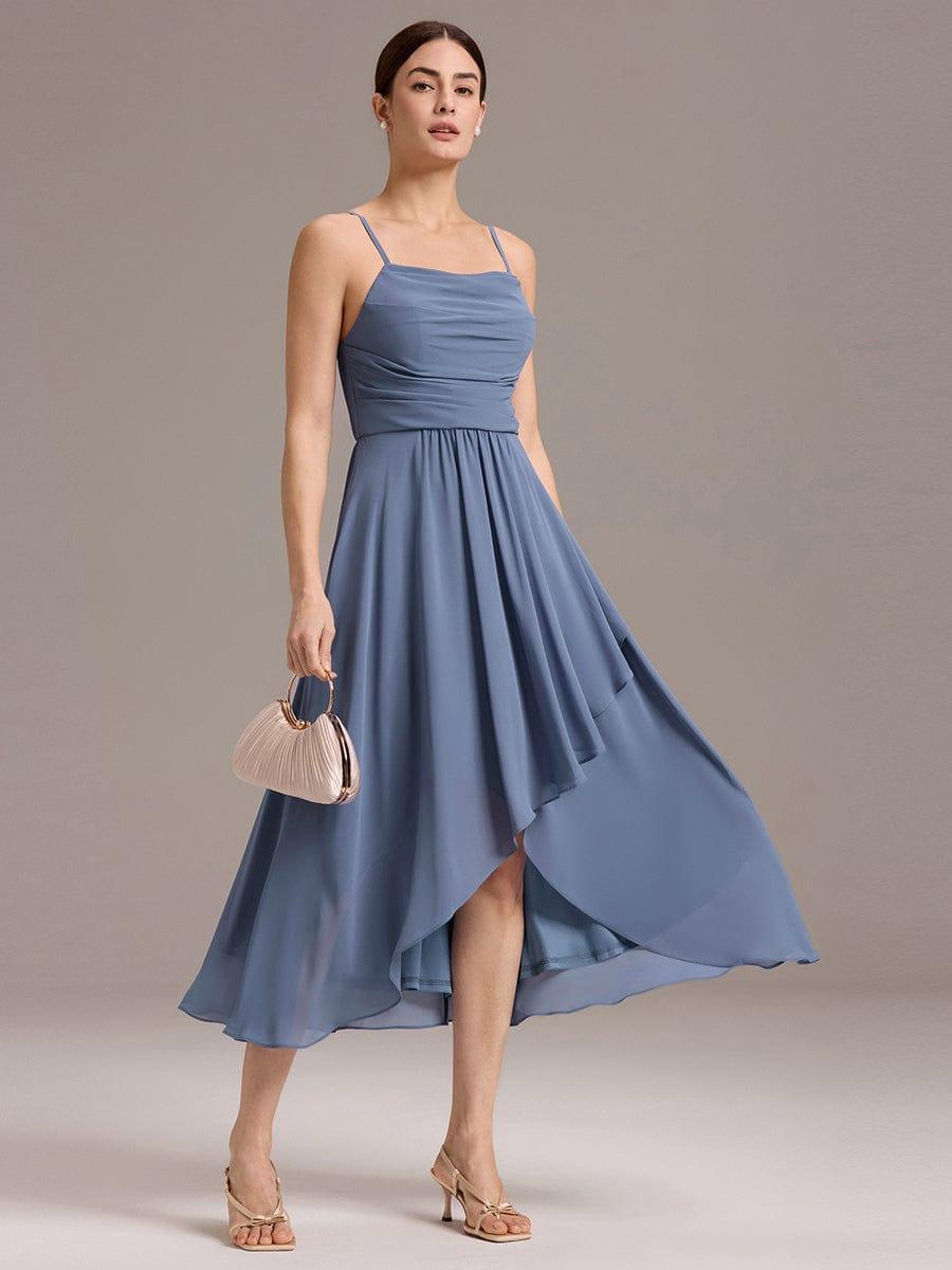 ever BELISSE|Spaghetti Strap Square Pleated High-Low Midi Bridesmaid Dress #color_Dusty Blue