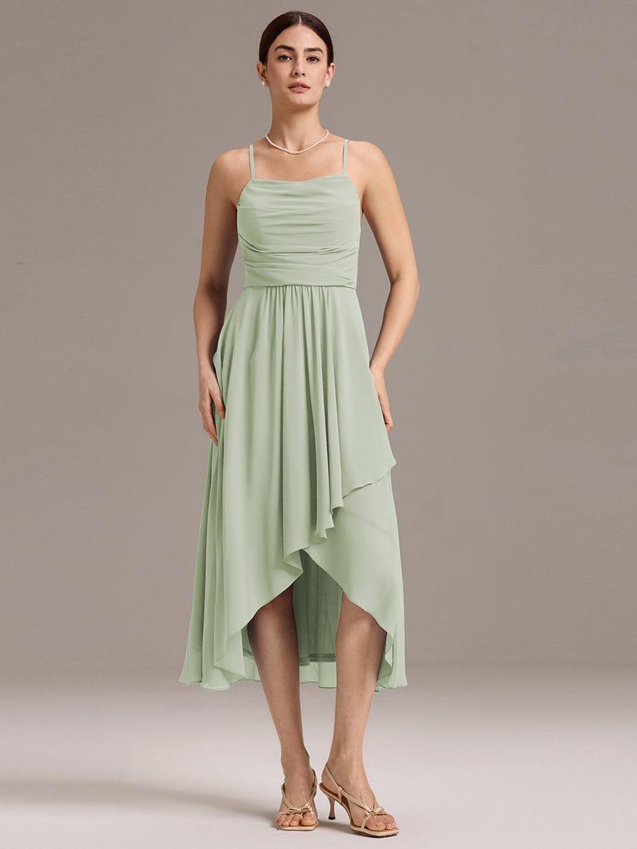ever BELISSE|Spaghetti Strap Square Pleated High-Low Midi Bridesmaid Dress #color_Mint Green
