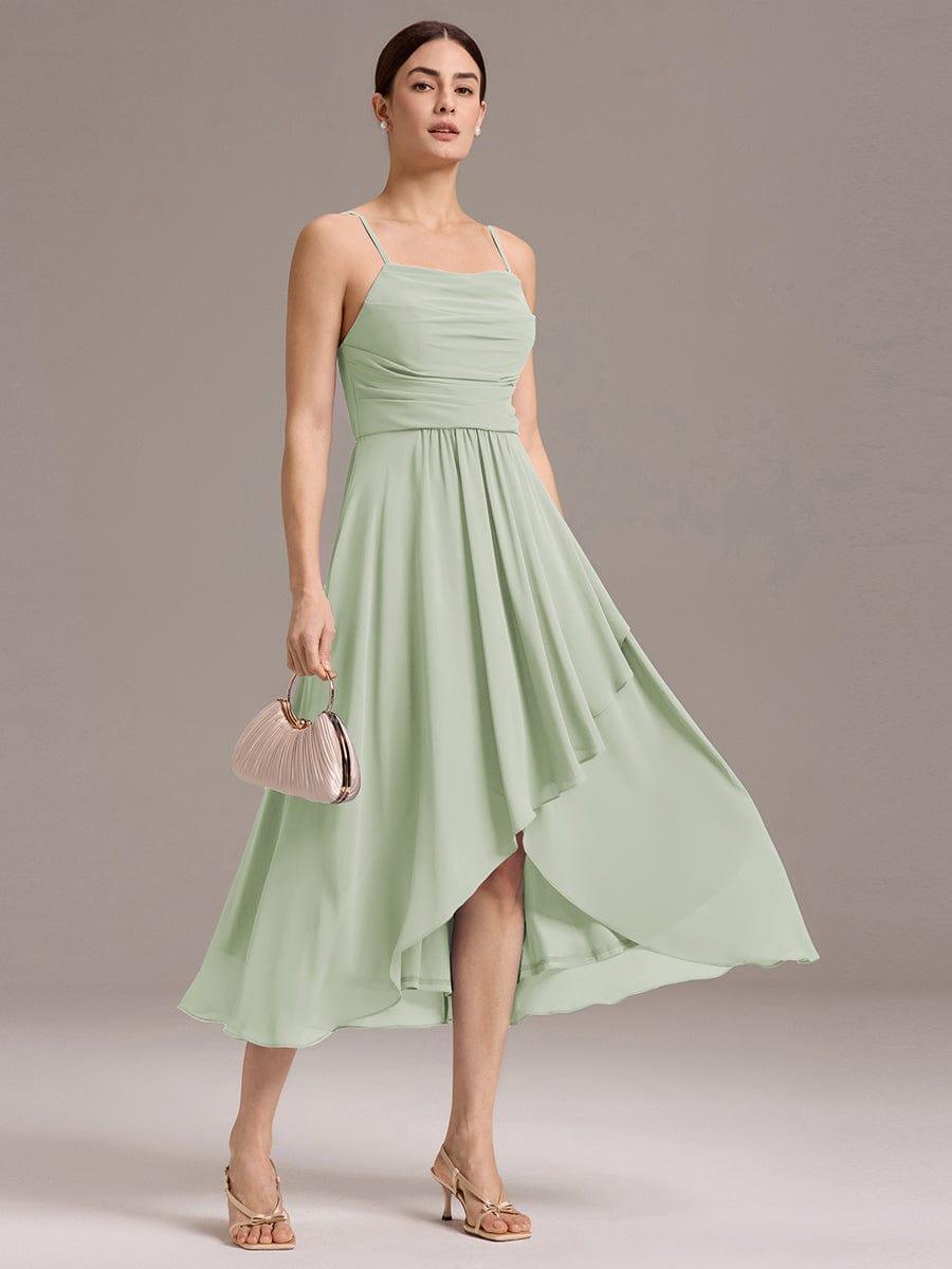 ever BELISSE|Spaghetti Strap Square Pleated High-Low Midi Bridesmaid Dress #color_Mint Green