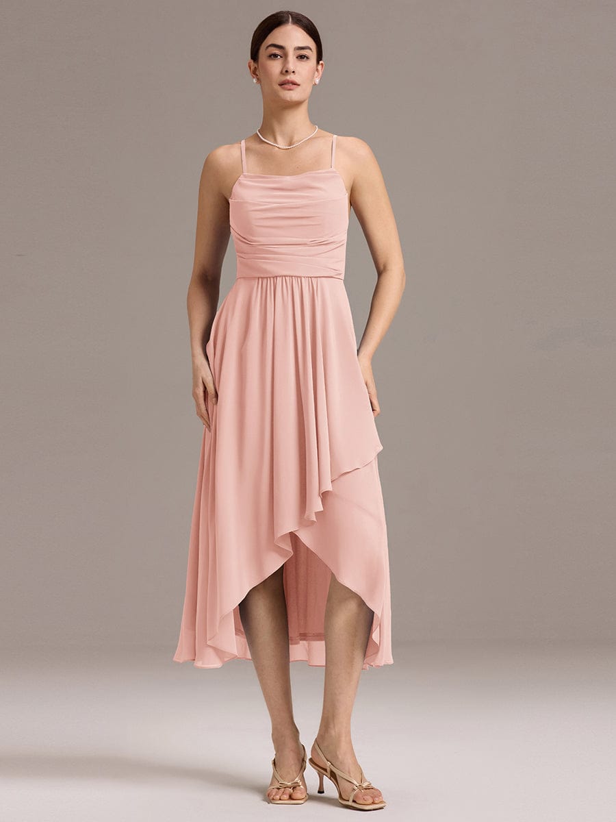 ever BELISSE|Spaghetti Strap Square Pleated High-Low Midi Bridesmaid Dress #color_Pink