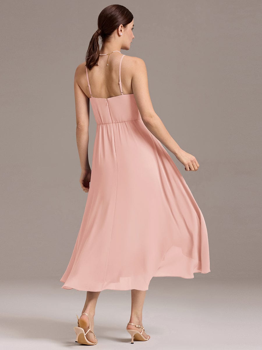 ever BELISSE|Spaghetti Strap Square Pleated High-Low Midi Bridesmaid Dress #color_Pink