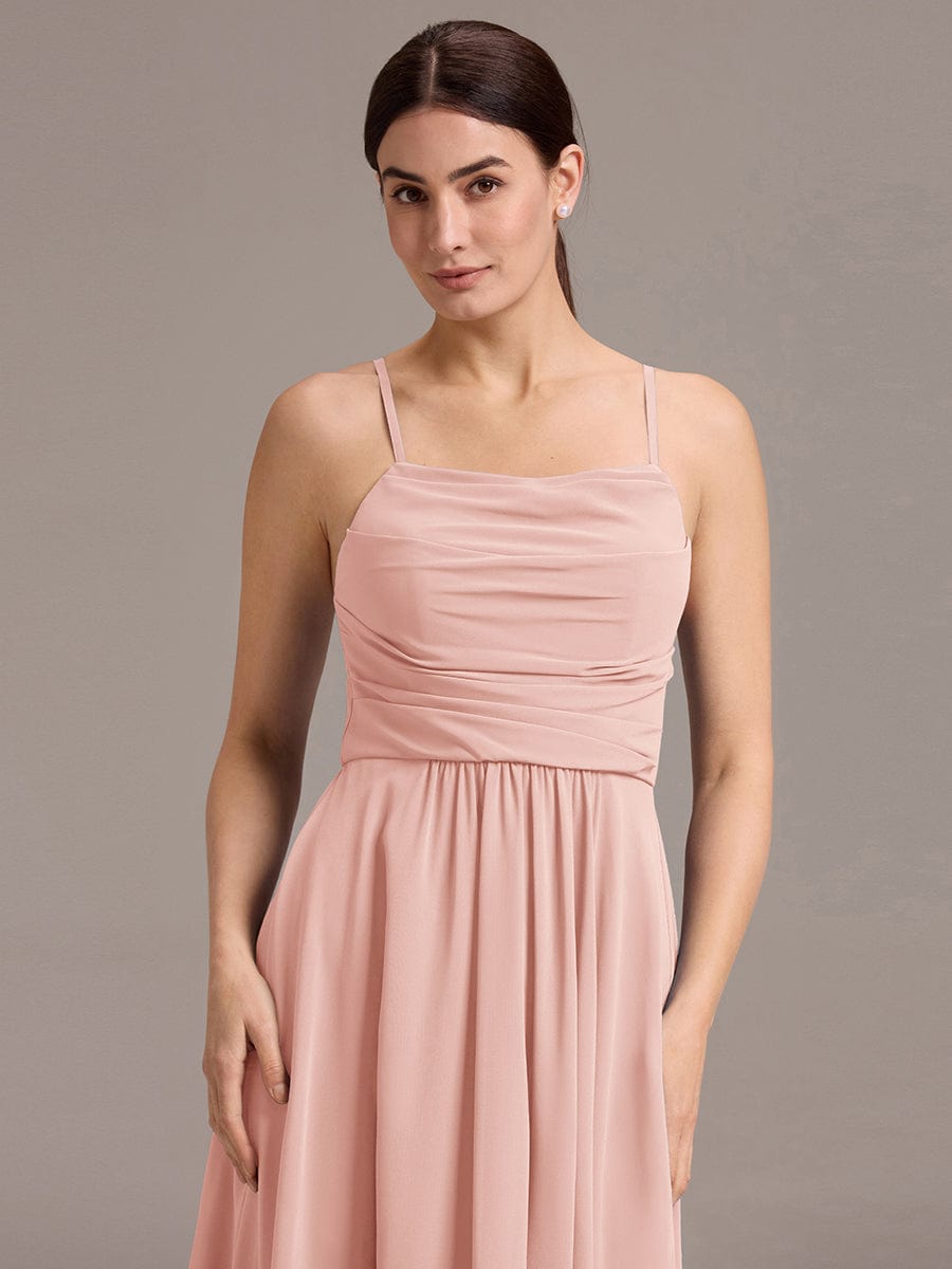 ever BELISSE|Spaghetti Strap Square Pleated High-Low Midi Bridesmaid Dress #color_Pink