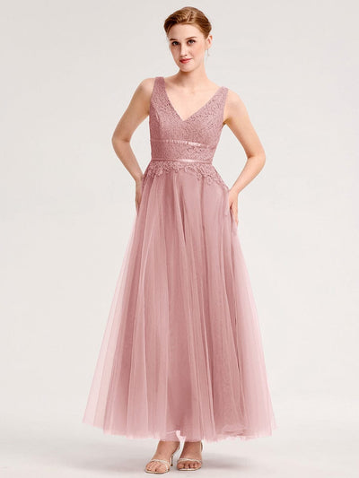 Applique Chiffon Sleeveless Bridesmaid Dress #color_Dusty Rose
