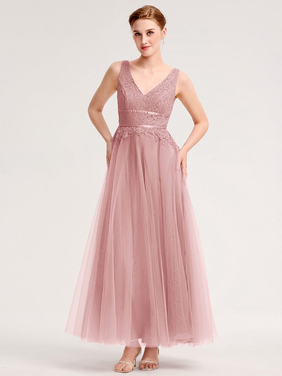 Applique Chiffon Sleeveless Bridesmaid Dress #color_Dusty Rose