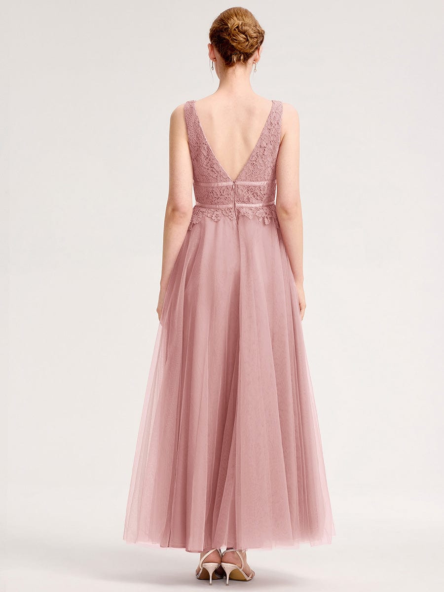 Applique Chiffon Sleeveless Bridesmaid Dress #color_Dusty Rose