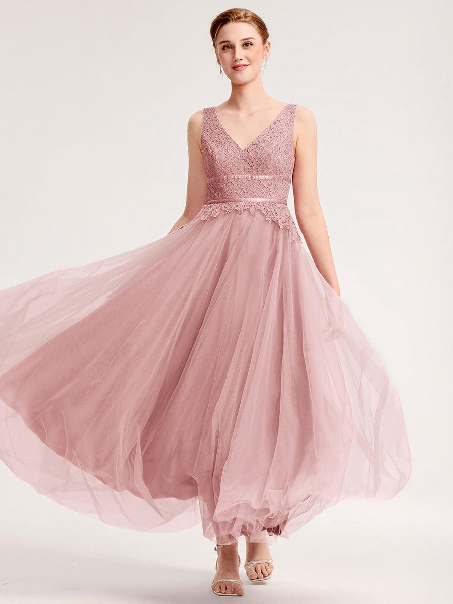 Applique Chiffon Sleeveless Bridesmaid Dress #color_Dusty Rose