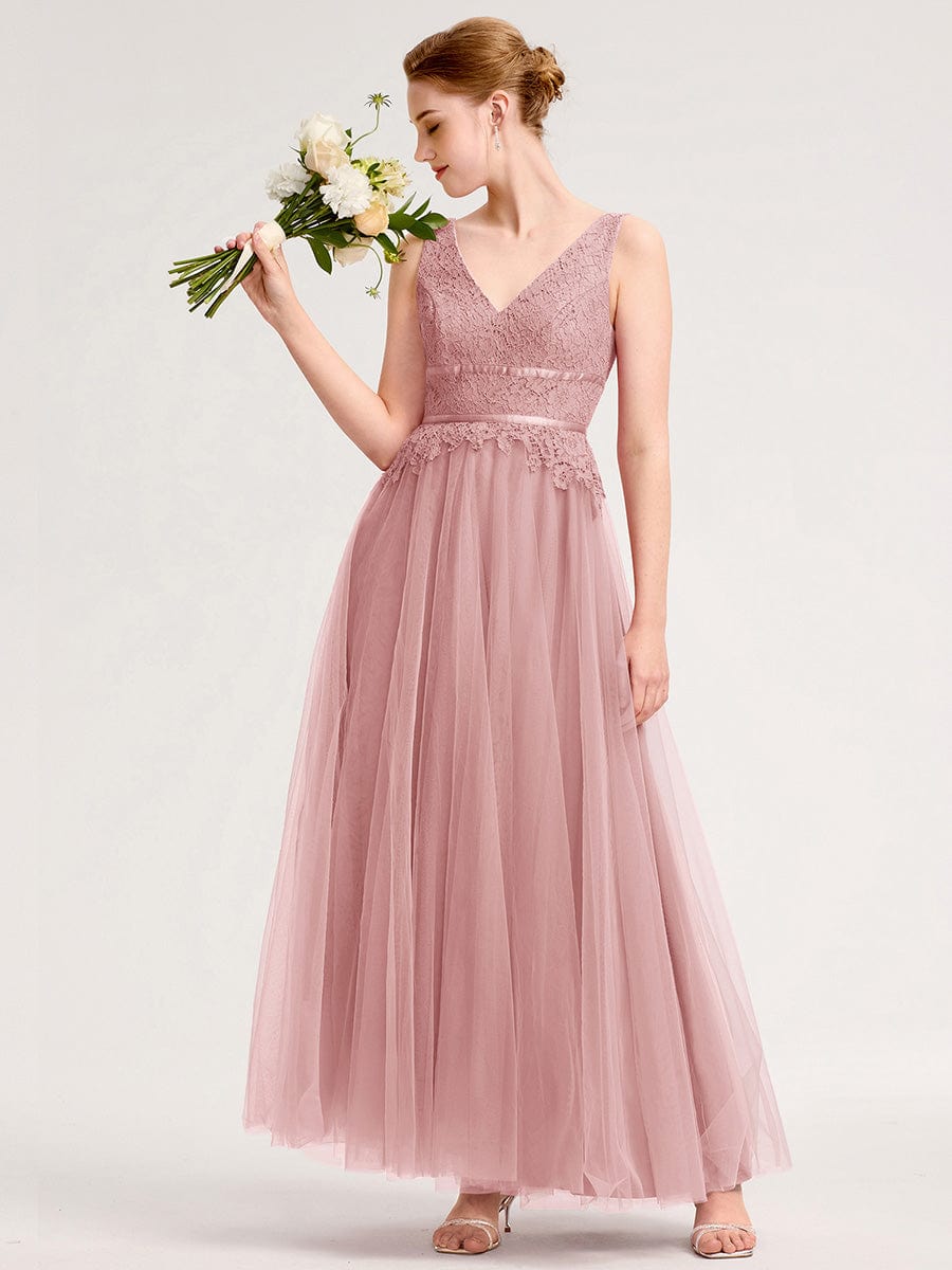Applique Chiffon Sleeveless Bridesmaid Dress #color_Dusty Rose