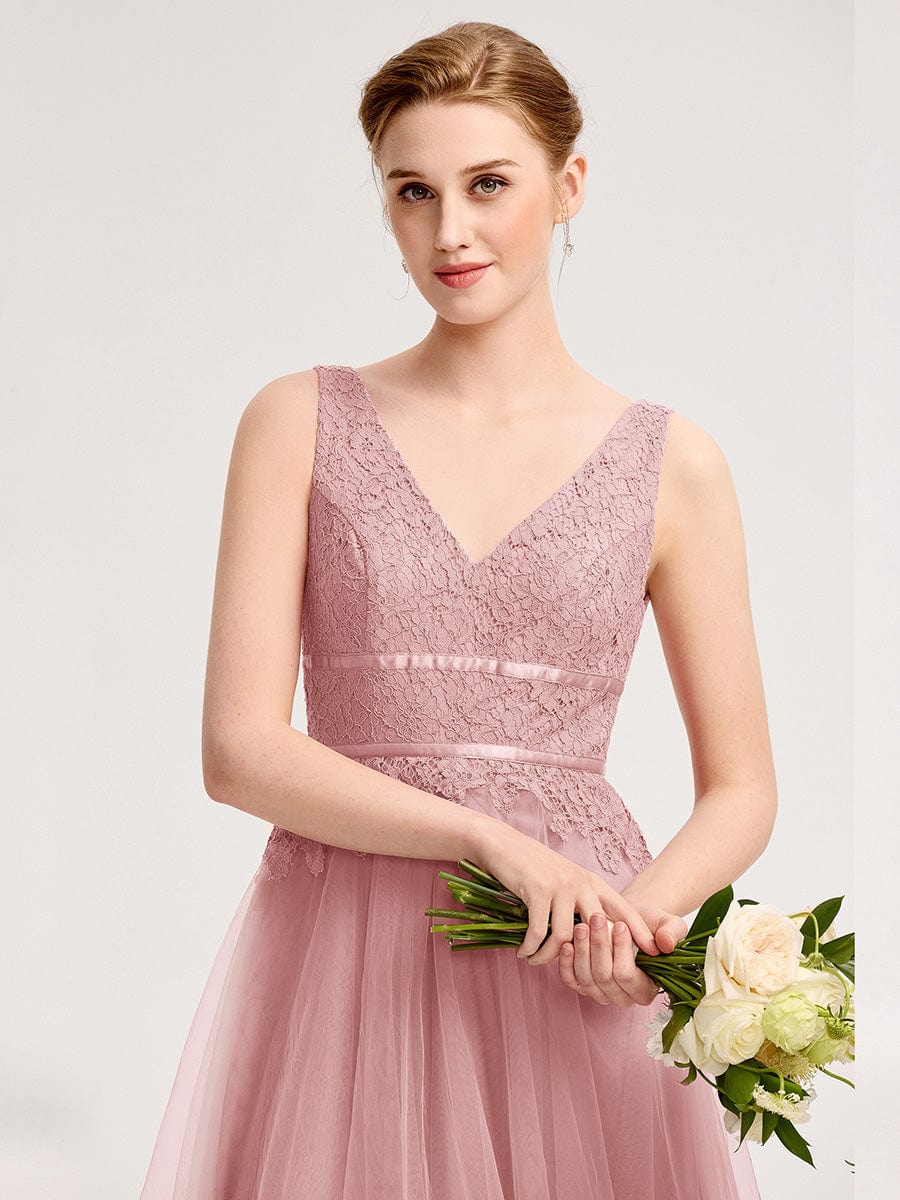 Applique Chiffon Sleeveless Bridesmaid Dress #color_Dusty Rose