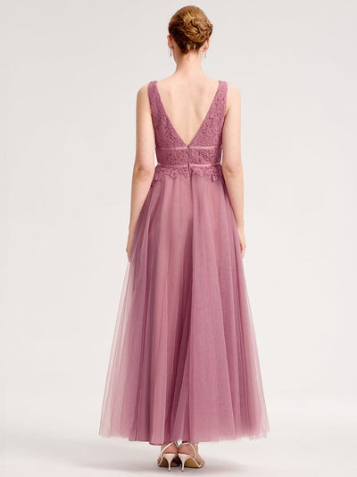 Applique Chiffon Sleeveless Bridesmaid Dress #color_Purple Orchid