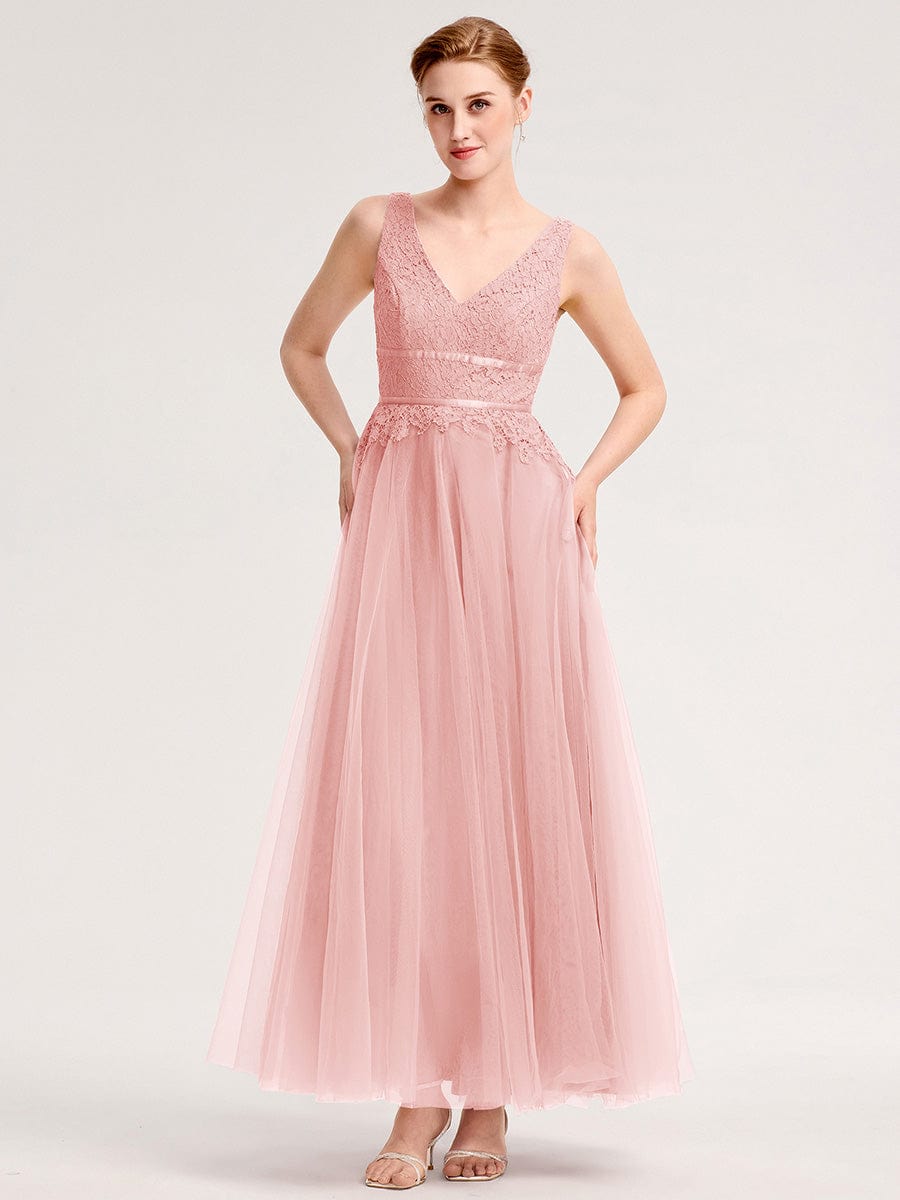 Applique Chiffon Sleeveless Bridesmaid Dress #color_Pink