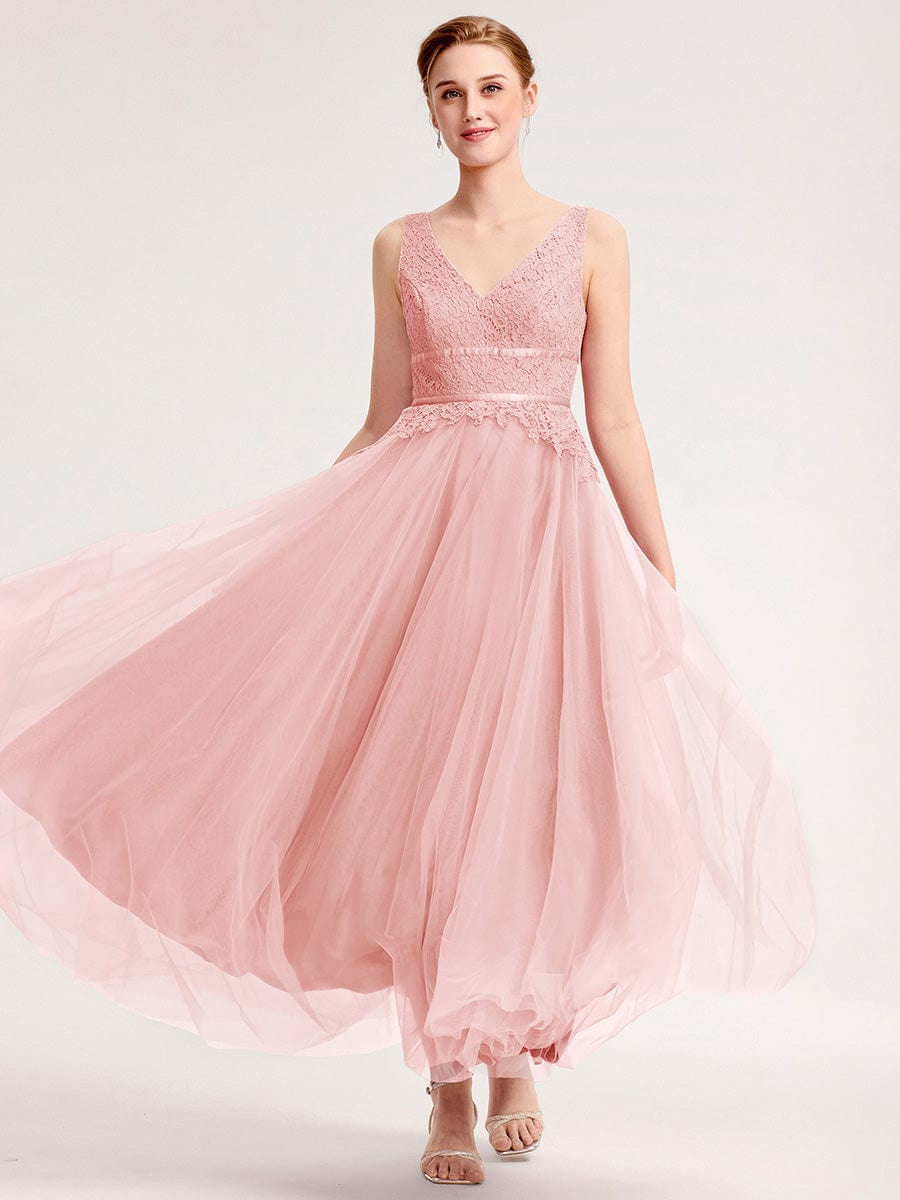 Applique Chiffon Sleeveless Bridesmaid Dress #color_Pink