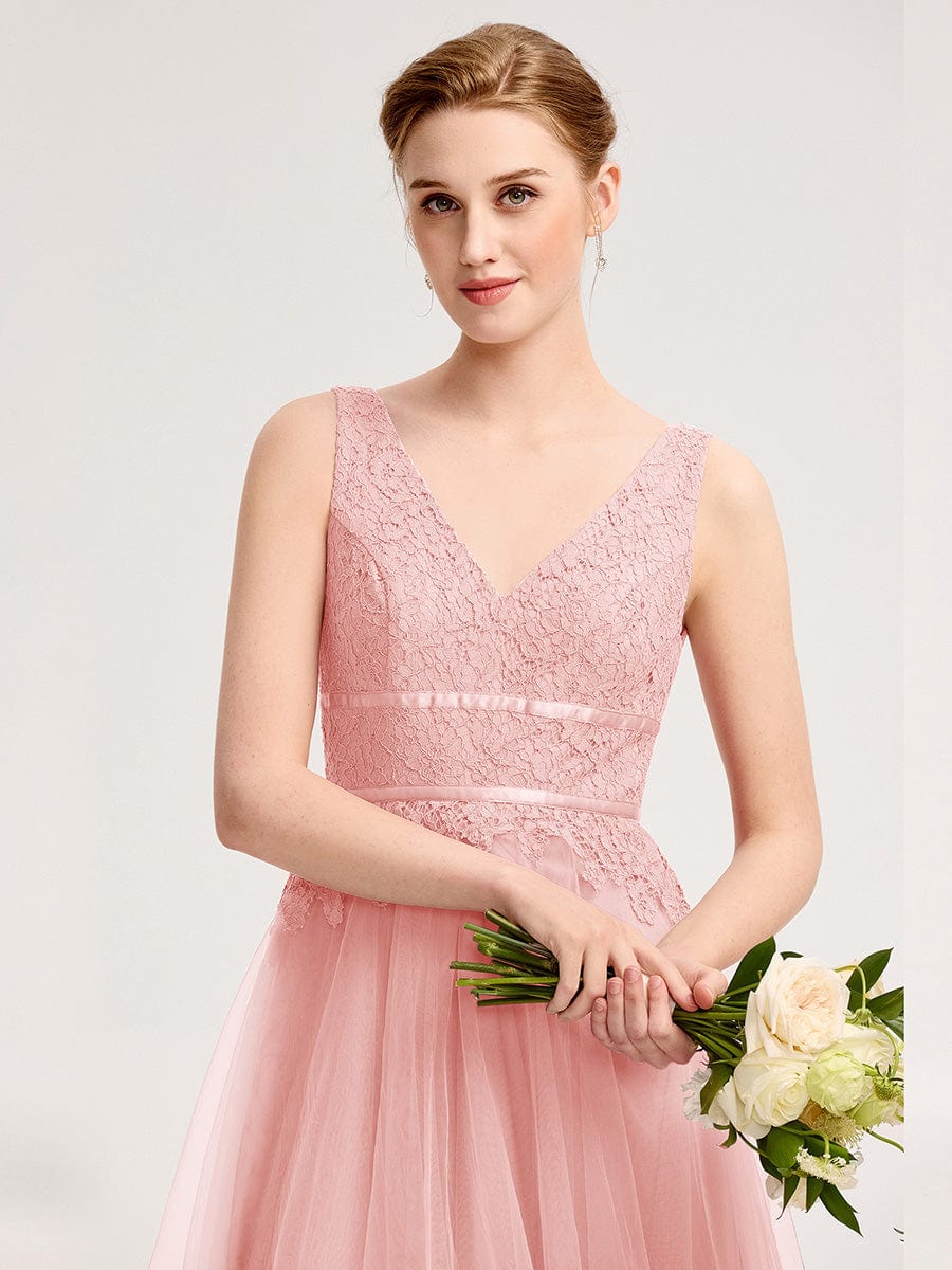Applique Chiffon Sleeveless Bridesmaid Dress #color_Pink