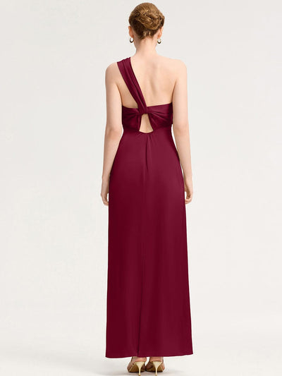 Mermaid Twist Knot Satin Bridesmaid Dress #color_Burgundy