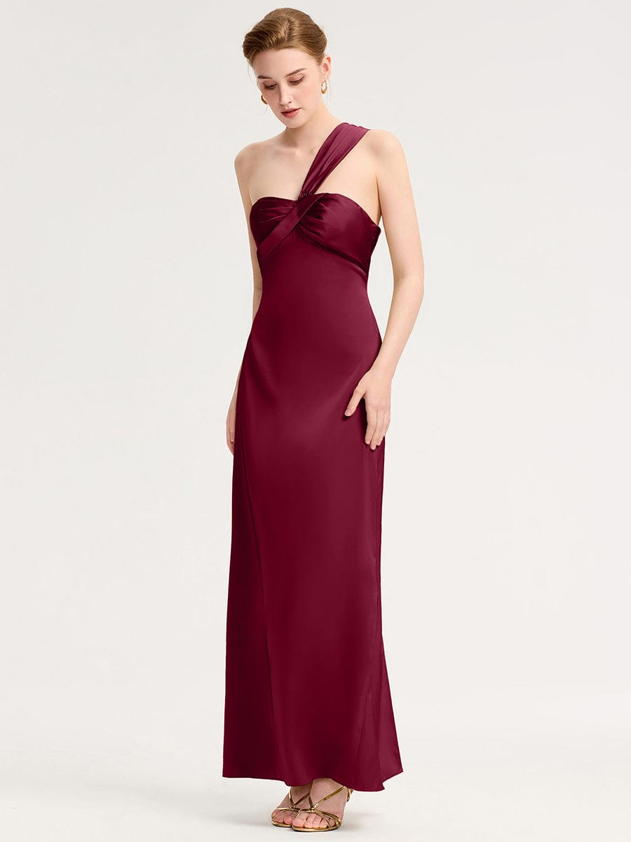 Mermaid Twist Knot Satin Bridesmaid Dress #color_Burgundy