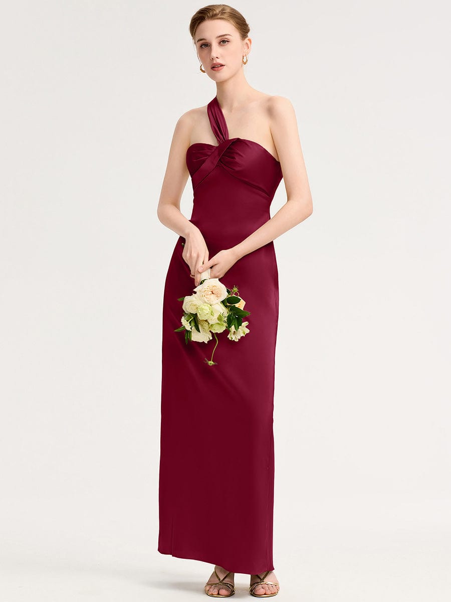 Mermaid Twist Knot Satin Bridesmaid Dress #color_Burgundy