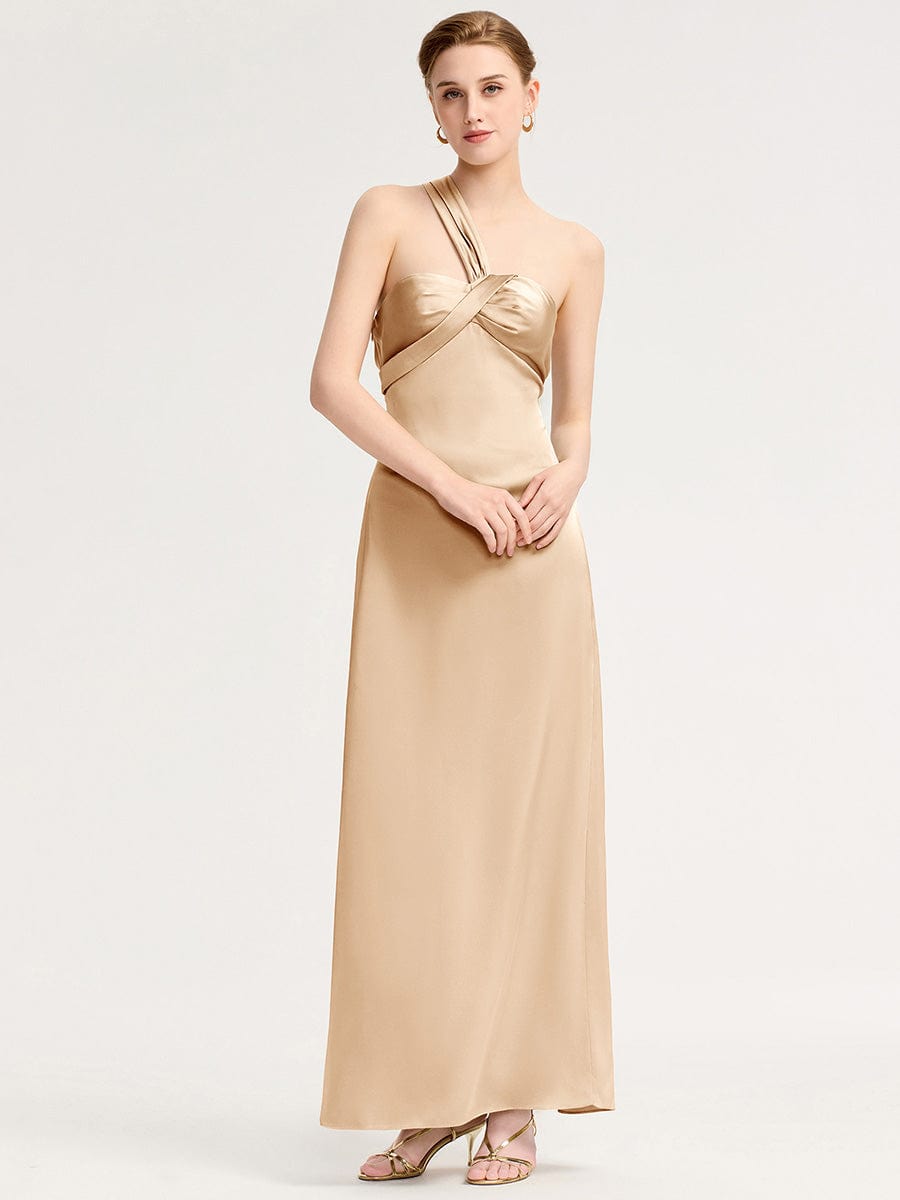 Mermaid Twist Knot Satin Bridesmaid Dress #color_Champagne