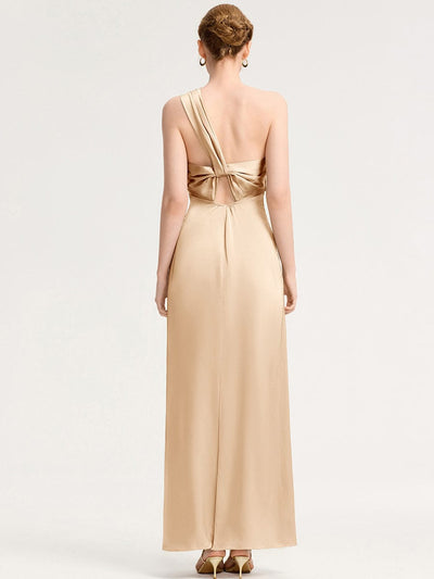 Mermaid Twist Knot Satin Bridesmaid Dress #color_Champagne