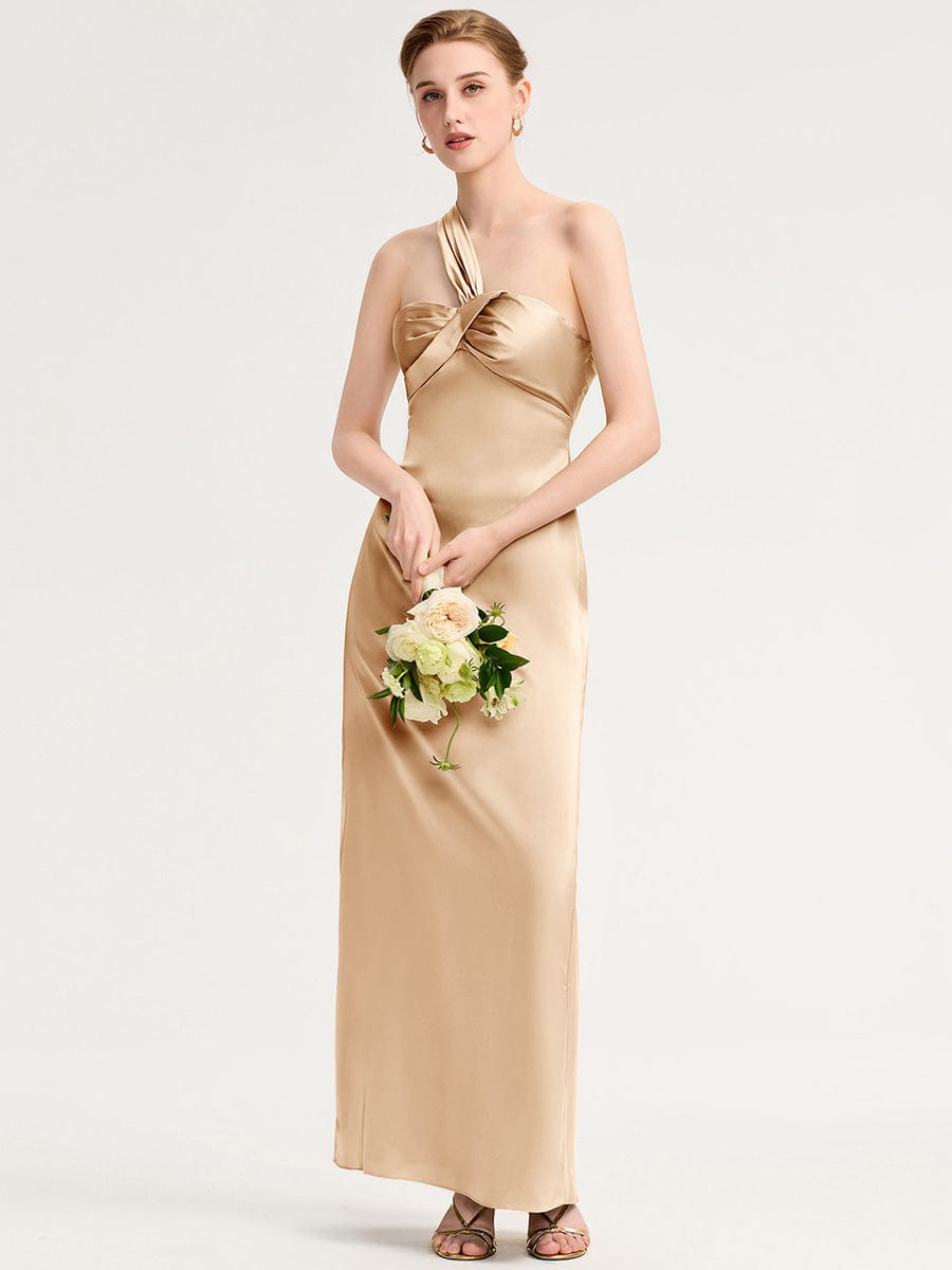 Mermaid Twist Knot Satin Bridesmaid Dress #color_Champagne