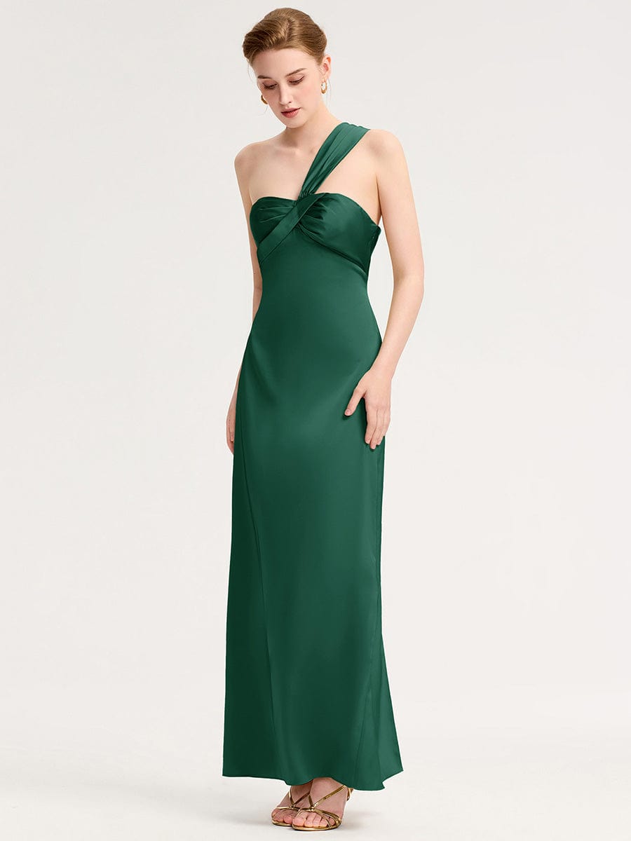 Mermaid Twist Knot Satin Bridesmaid Dress #color_Dark Green