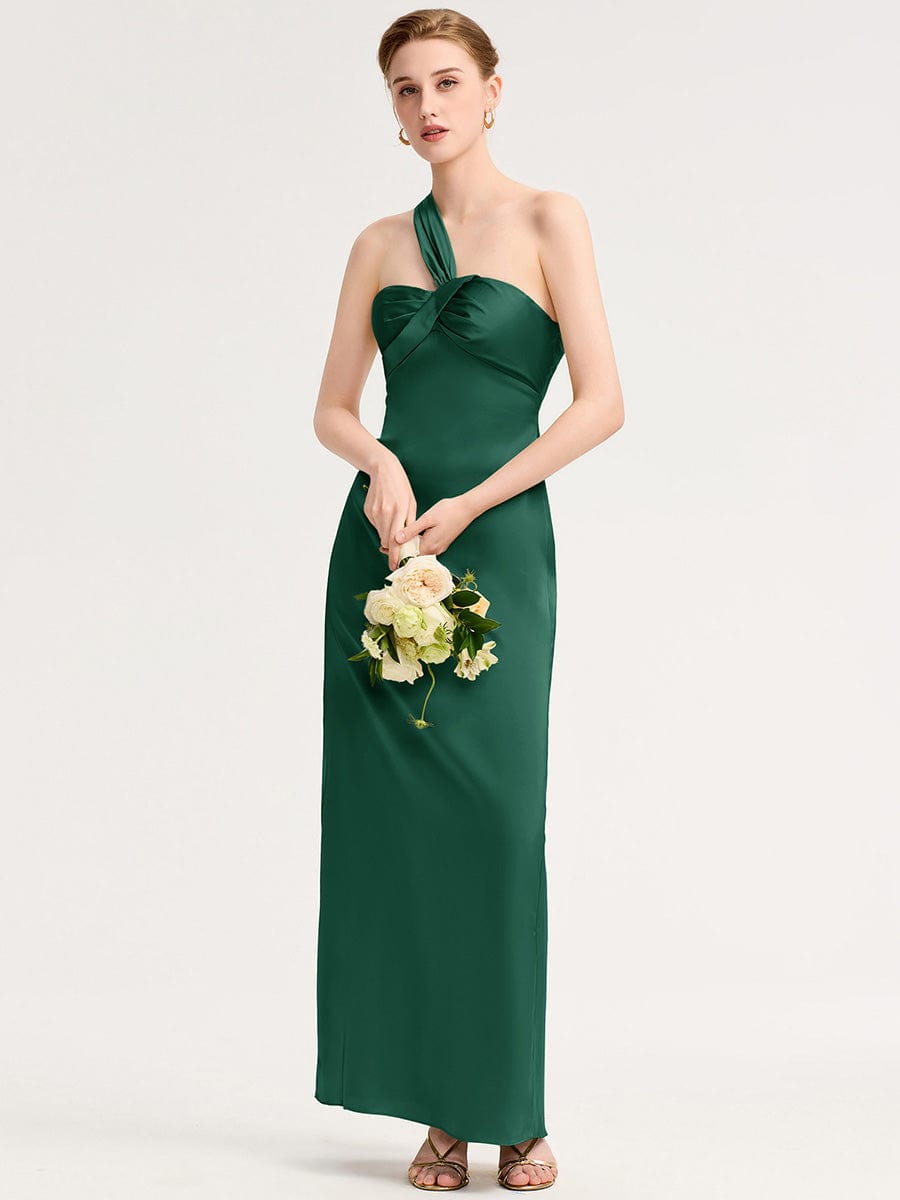 Mermaid Twist Knot Satin Bridesmaid Dress #color_Dark Green