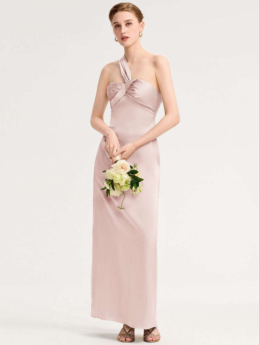 Mermaid Twist Knot Satin Bridesmaid Dress #color_Pink