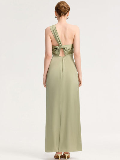 Mermaid Twist Knot Satin Bridesmaid dress #color_Sage Green