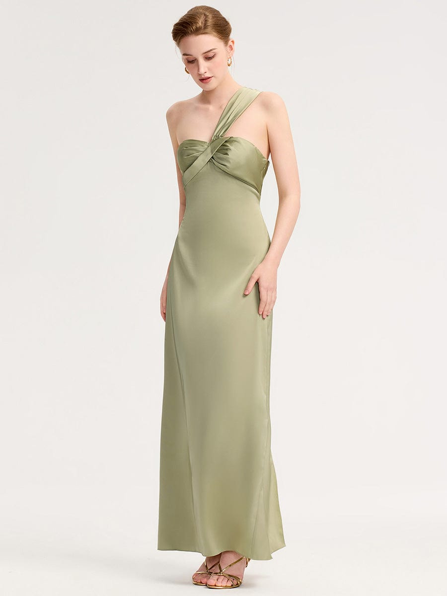 Mermaid Twist Knot Satin Bridesmaid dress #color_Sage Green