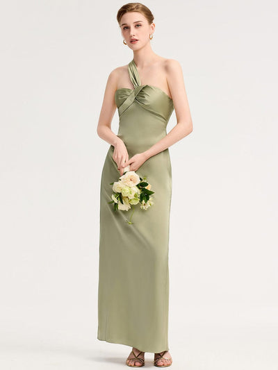 Mermaid Twist Knot Satin Bridesmaid dress #color_Sage Green
